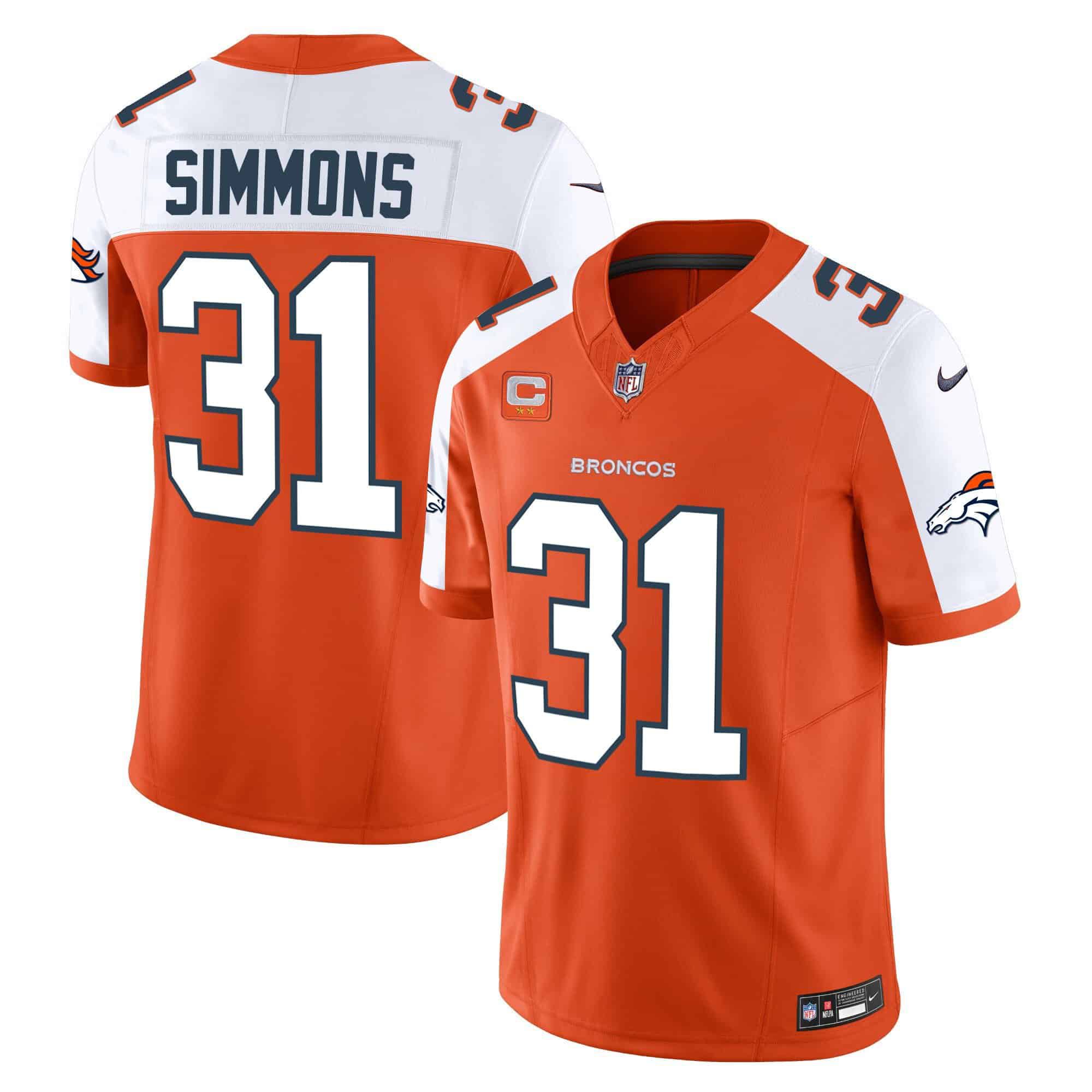 Men Denver Broncos #31 Simmons Orange 2024 Nike Vapor Limited NFL Jersey style 1